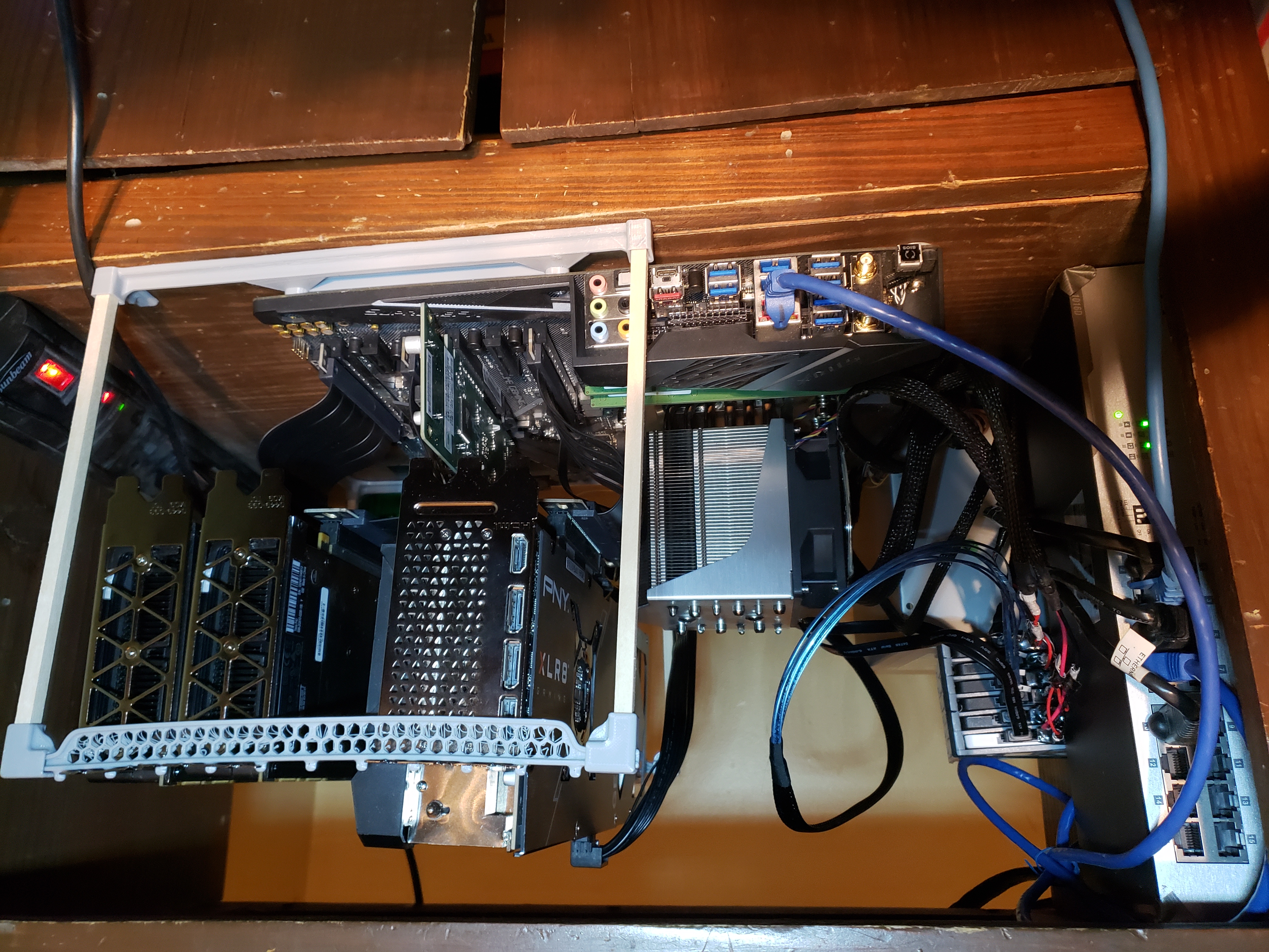 The new three GPU server in a mostly complete state.